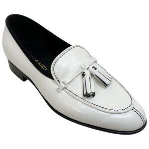 Chanel White Patent Leather Tassel Loafers